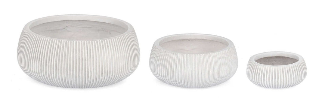SET3 P.VASO RIBBED BOMB BIANCO BASSO - i Giardini di Giulia