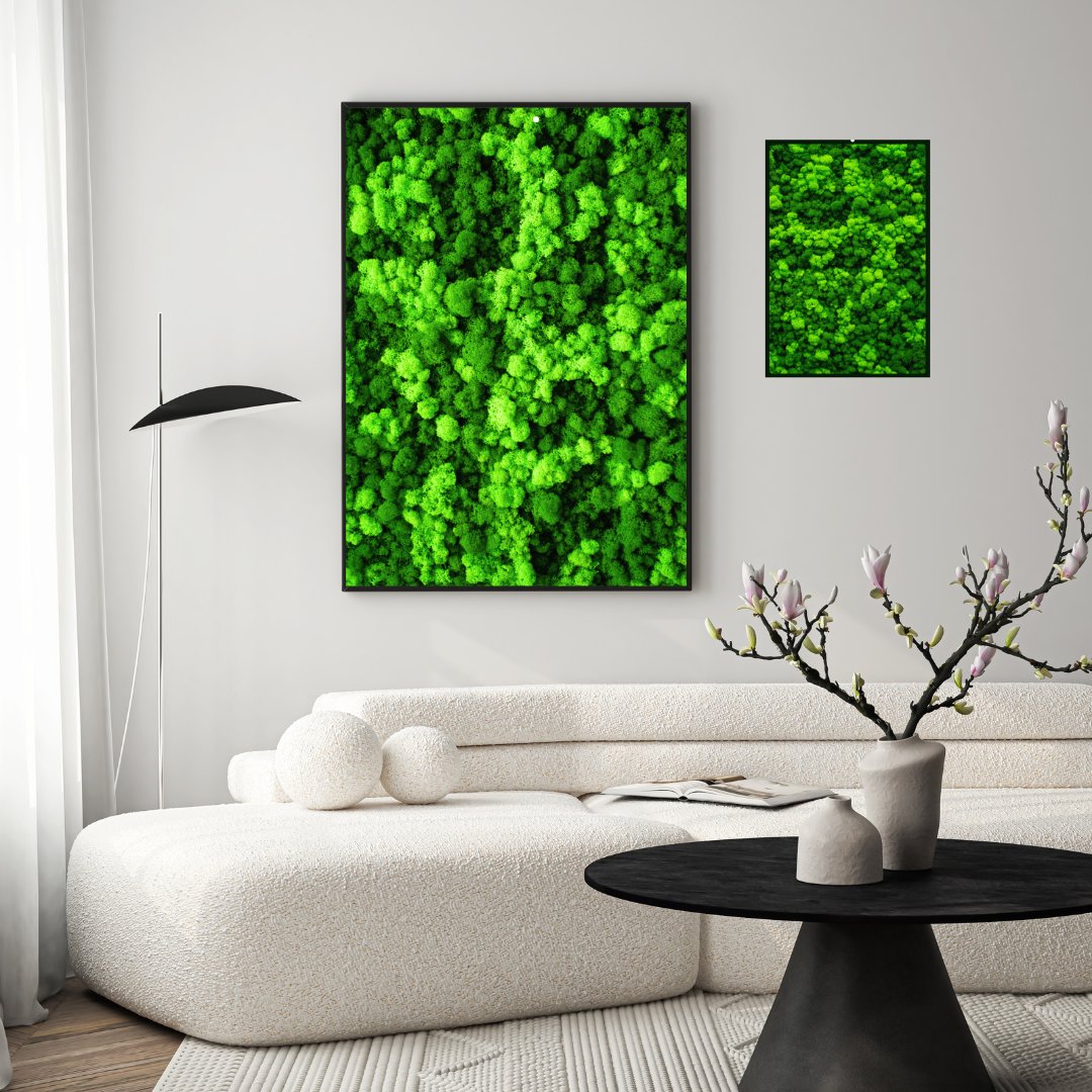 L'immagine mostra un quadro di verde stabilizzato con muschi e licheni ricreando un paesaggio naturale 