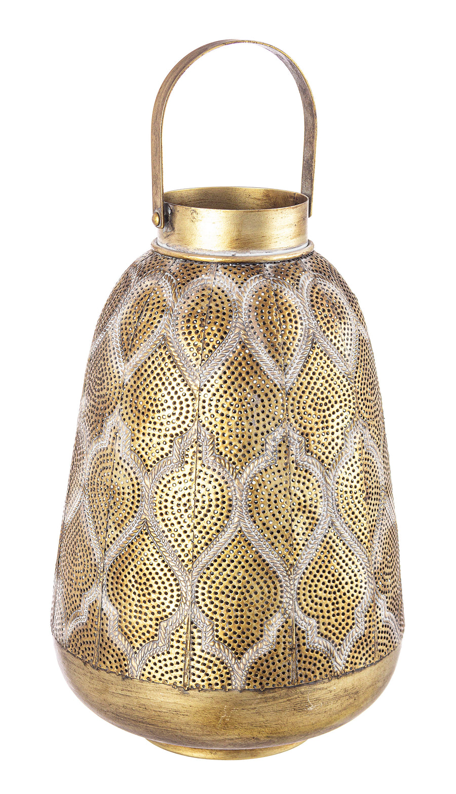 Lanterna orientale in metallo decorato a mano colore oro antico