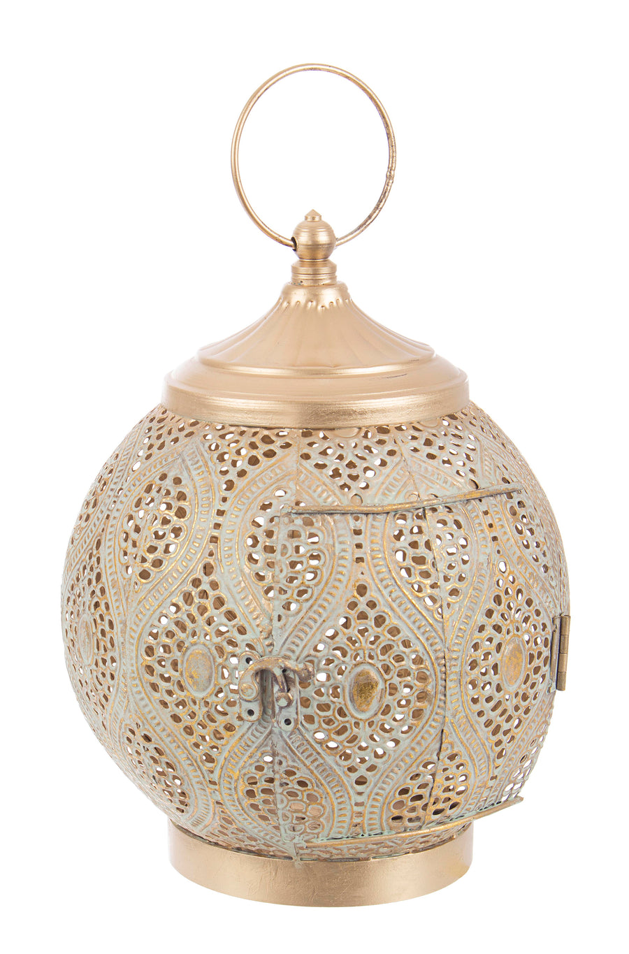 Lanterna orientale in metallo decorato a mano colore oro antico