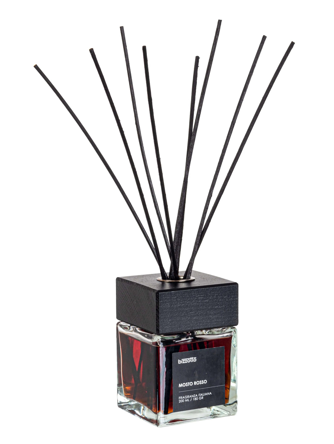 CONTENITORE IN VETRO QUADRATO CON TAPPO IN LEGNO E BASTONCINI