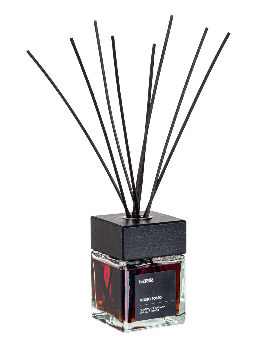 CONTENITORE IN VETRO QUADRATO CON TAPPO IN LEGNO E BASTONCINI