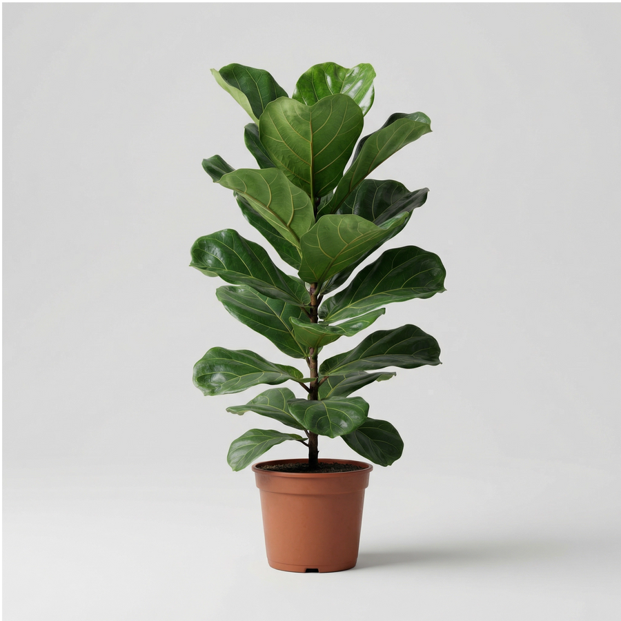 Ficus Lyrata pianta da interno 90 cm in vaso su sfondo neutro grigio