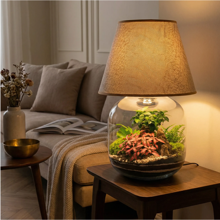 Lamparium Martina acceso in soggiorno serale con luce calda atmosfera relax