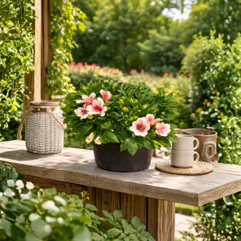 Alstroemeria in vaso basket D.19 - pianta completa in vaso decorativo