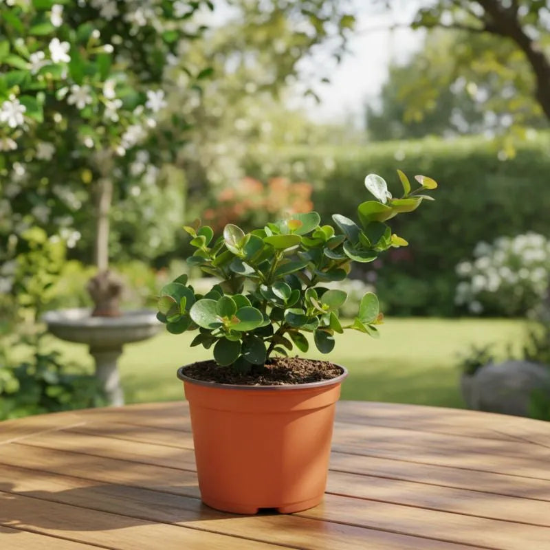 immagine mostra la painta in un ambiente esterno su un avolo di legnio 