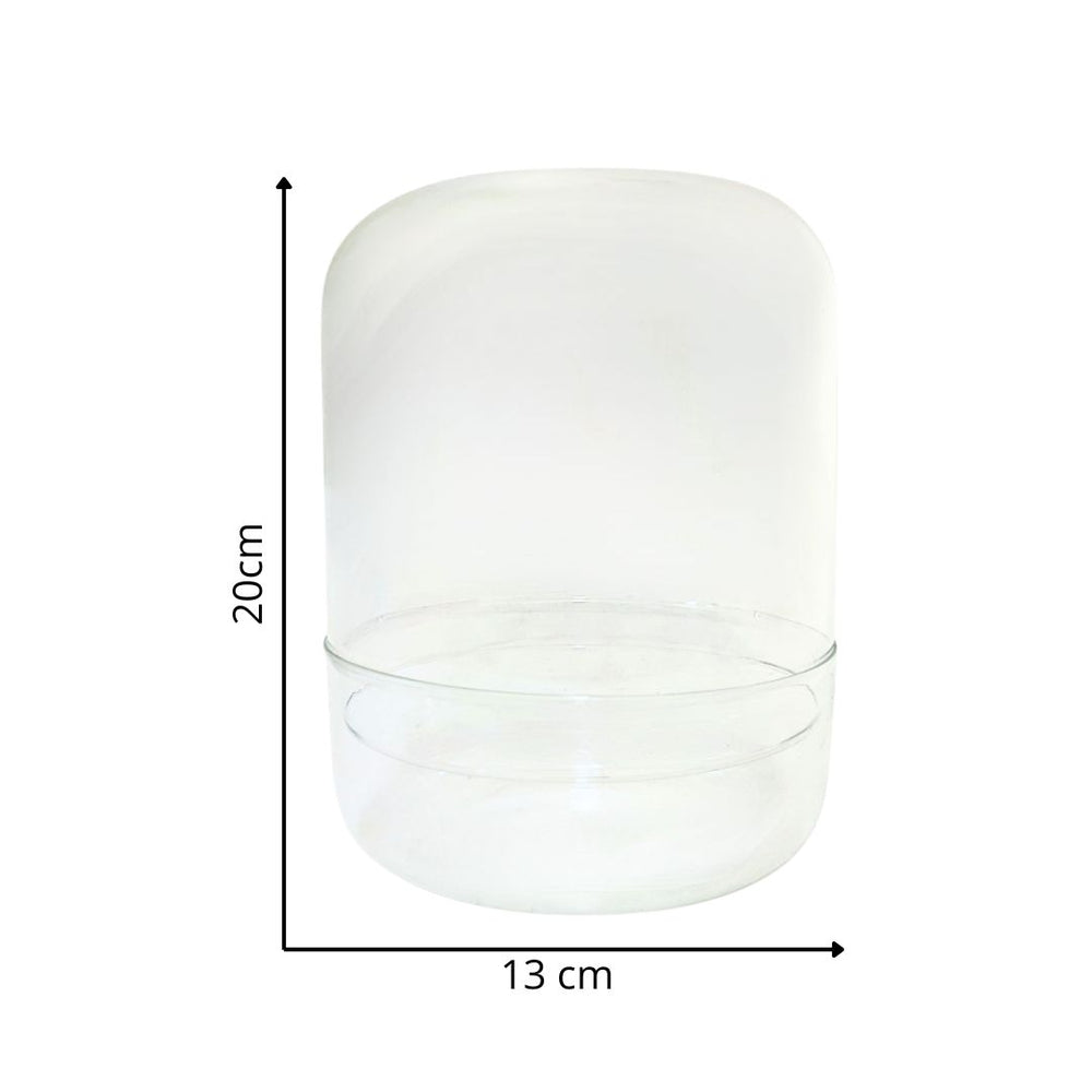 Contenitore in vetro soffiato trasparente con altezza 20 cm e diametro 13 cm, ideale per terrarium chiuso fai da te e composizioni vegetali decorative

