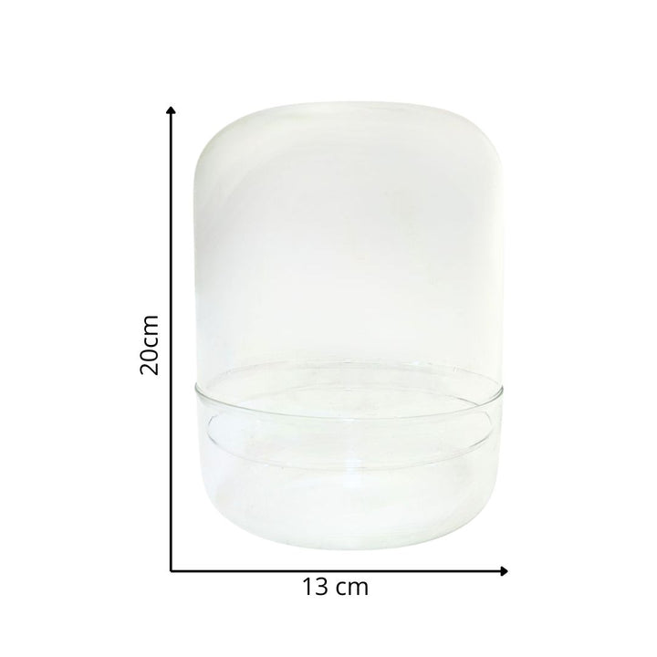 Contenitore in vetro soffiato trasparente con altezza 20 cm e diametro 13 cm, ideale per terrarium chiuso fai da te e composizioni vegetali decorative

