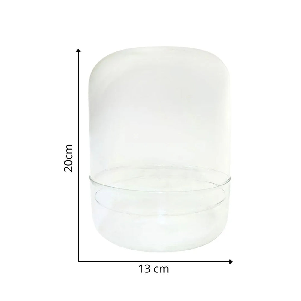 Contenitore in vetro soffiato trasparente con altezza 20 cm e diametro 13 cm, ideale per terrarium chiuso fai da te e composizioni vegetali decorative


