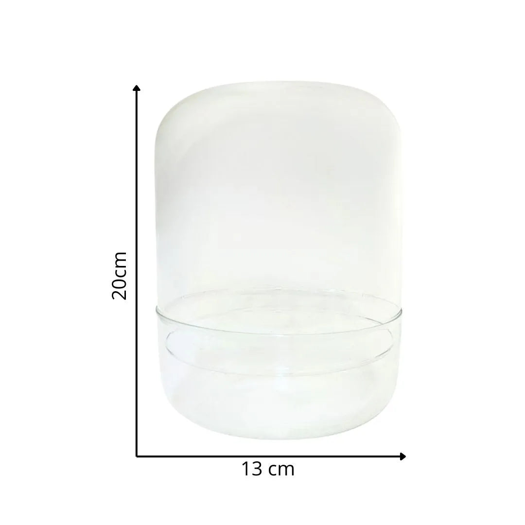 Contenitore in vetro soffiato trasparente con altezza 20 cm e diametro 13 cm, ideale per terrarium chiuso fai da te e composizioni vegetali decorative

