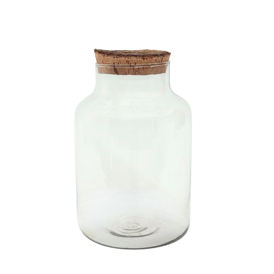 Contenitore in vetro soffiato con tappo in sughero naturale – H 20 cm, D 18 cm