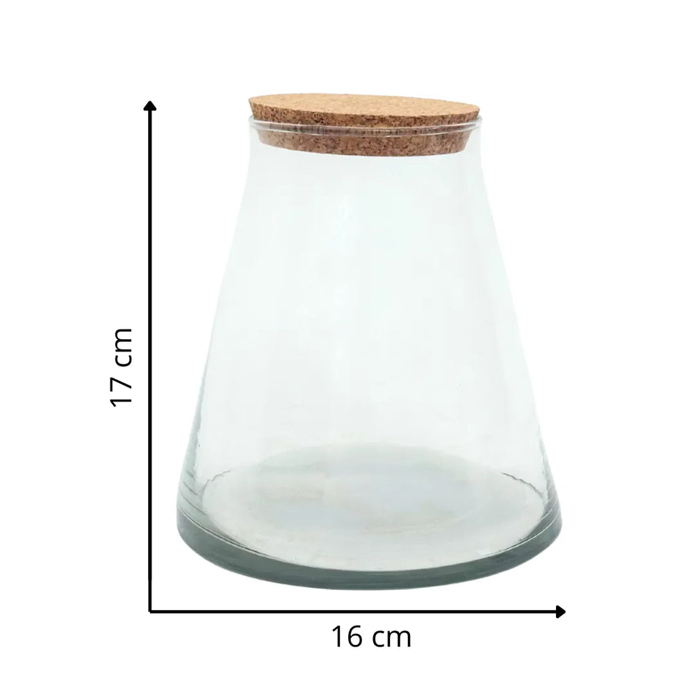 Contenitore in vetro soffiato con tappo in sughero, dimensioni H17 × Ø16 cm