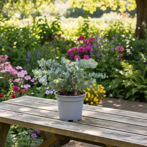 immagine mostra la pianta in un ambiente posta su un tavolo di legnio 