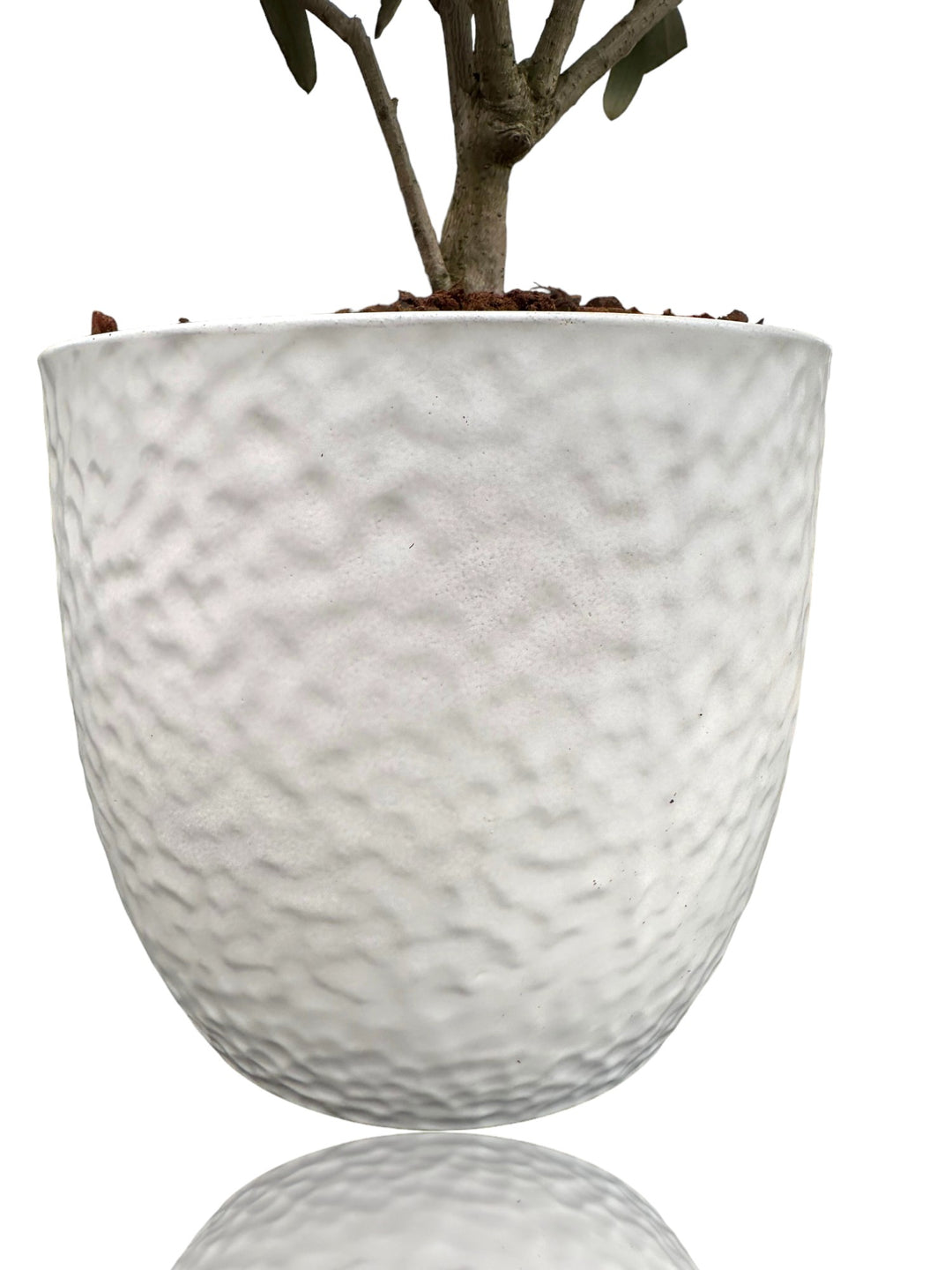 dettaglio vaso bianco in ceramica con lavorazione ondulate