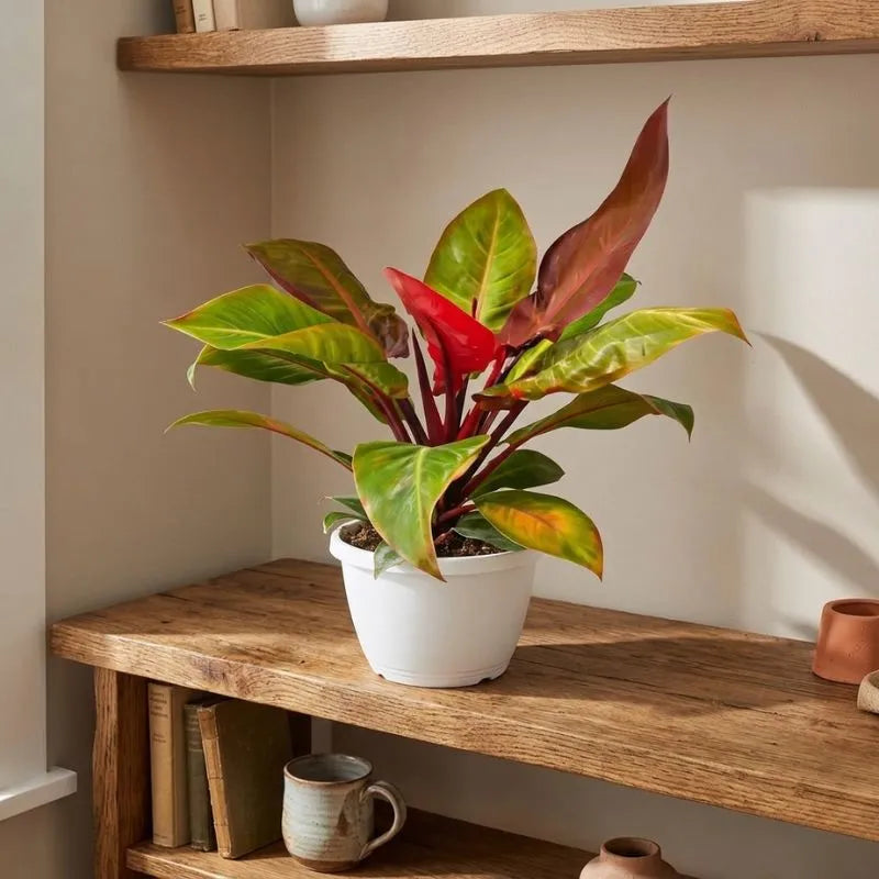 Philodendron Orange - dettaglio delle foglie giovani color arancio brillante