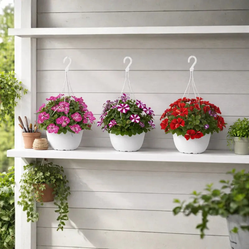 Potunia in vaso basket D.17 H.30 cm - Vista laterale della pianta in fioritura