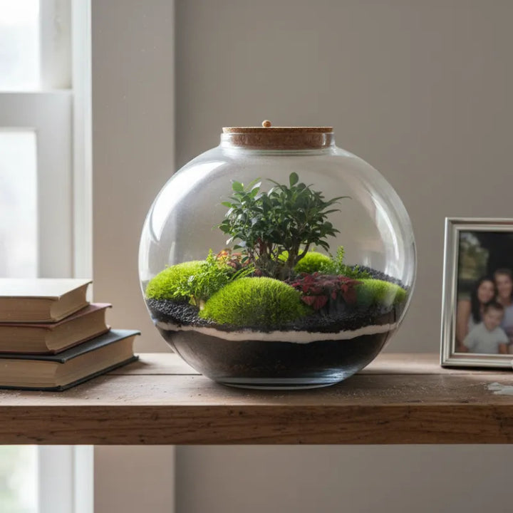 Terrarium piante adatte - Composizione interna del Terrarium Chloe con diverse specie