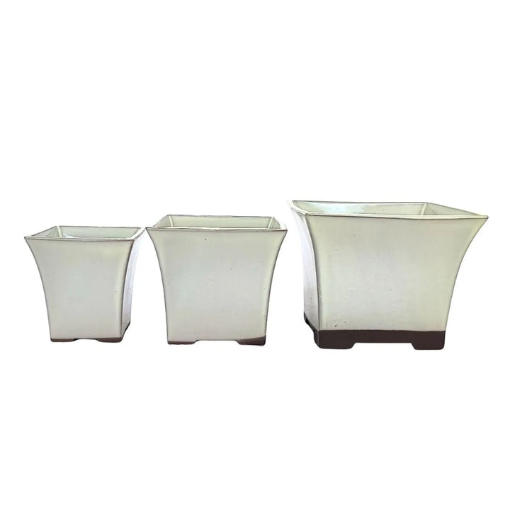 Set di vasi bonsai quadrati bianchi a cascata, ceramica giapponese smaltata

