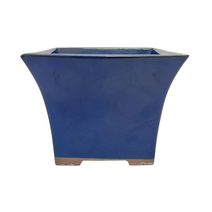 Vaso bonsai quadrato a cascata blu smaltato, produzione giapponese in ceramica di alta qualità