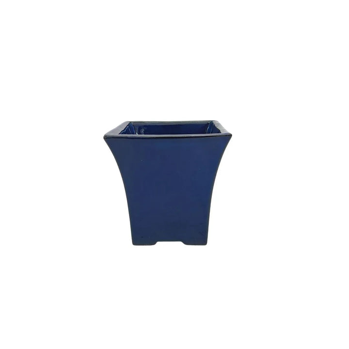 Vaso per bonsai a semi-cascata in ceramica smaltata blu, forma squadrata e superficie lucida