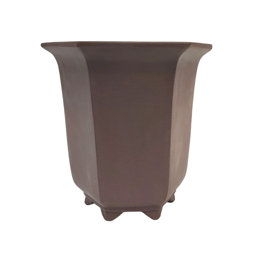 Vaso esagonale marrone per bonsai in stile Kengai - realizzato a Yixing

