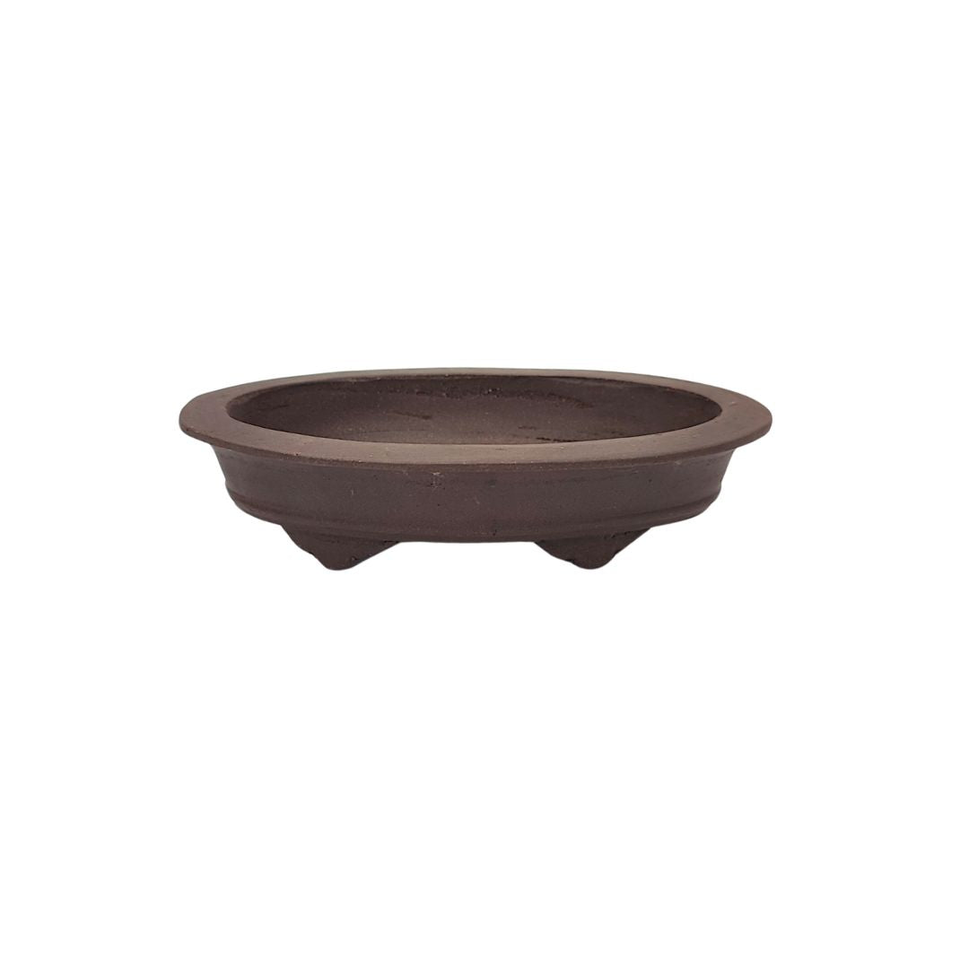 Vaso bonsai ovale in ceramica grezza marrone, realizzato a mano a Yixing, ideale per coltivazione indoor e outdoor