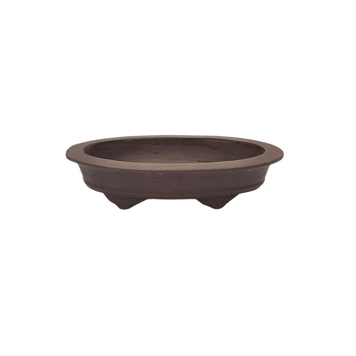 Vaso bonsai ovale in ceramica grezza marrone, realizzato a mano a Yixing, ideale per coltivazione indoor e outdoor