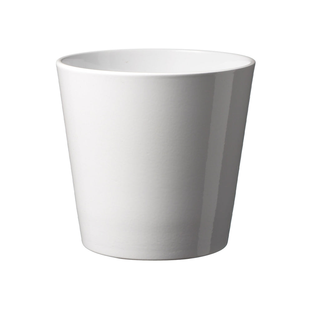 Vaso cilindrico bianco in ceramica lucida dal design conico – ideale per arredamento moderno e piante da interno