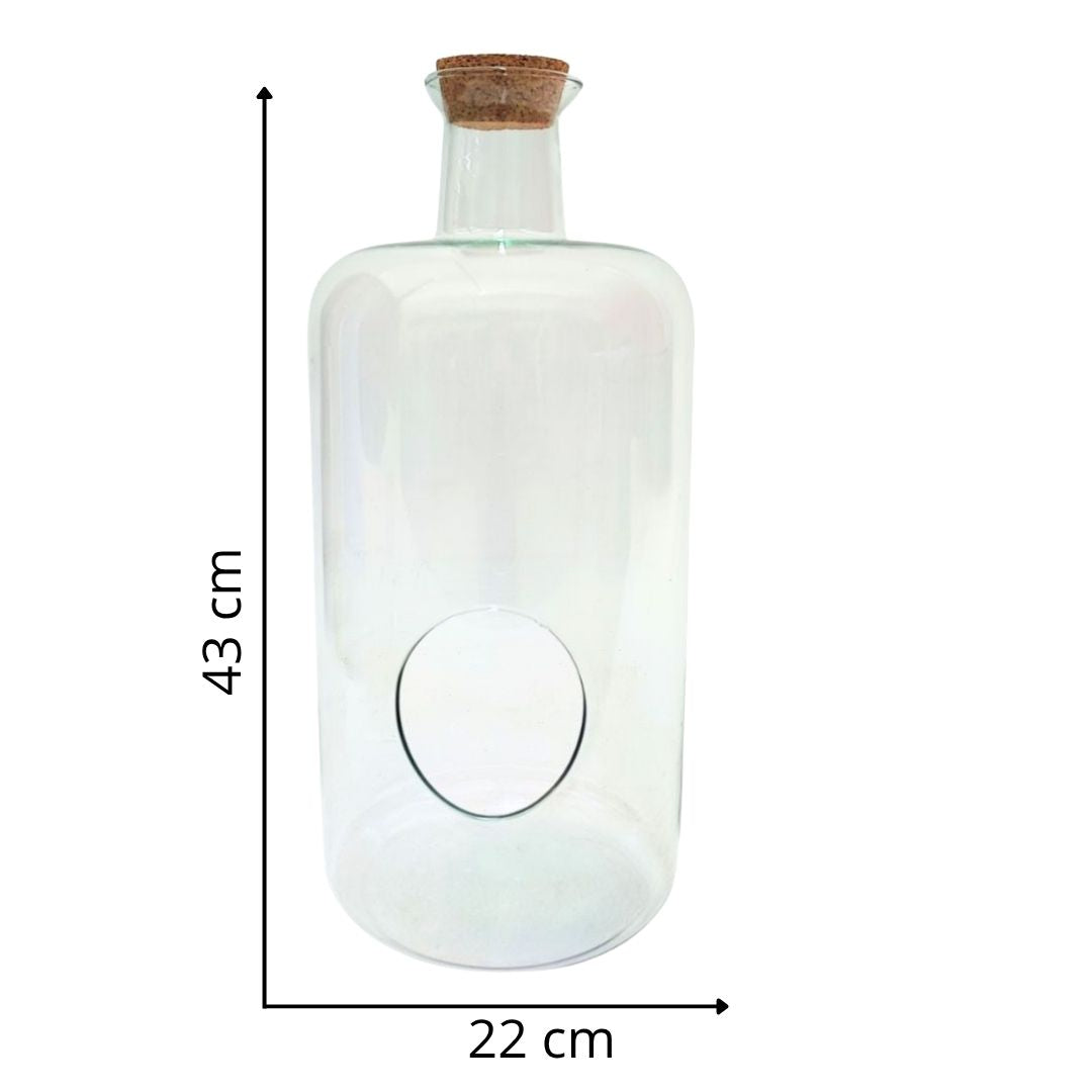  Contenitore in vetro soffiato con apertura circolare, dimensioni 43 cm x 22 cm