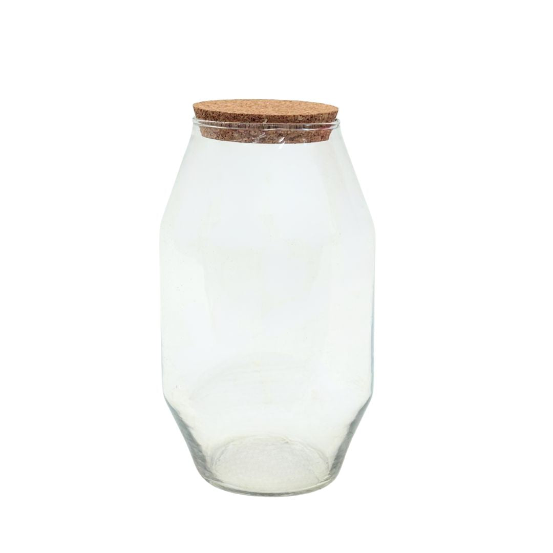 Contenitore in vetro soffiato vuoto con tappo in sughero – 20x12 cm