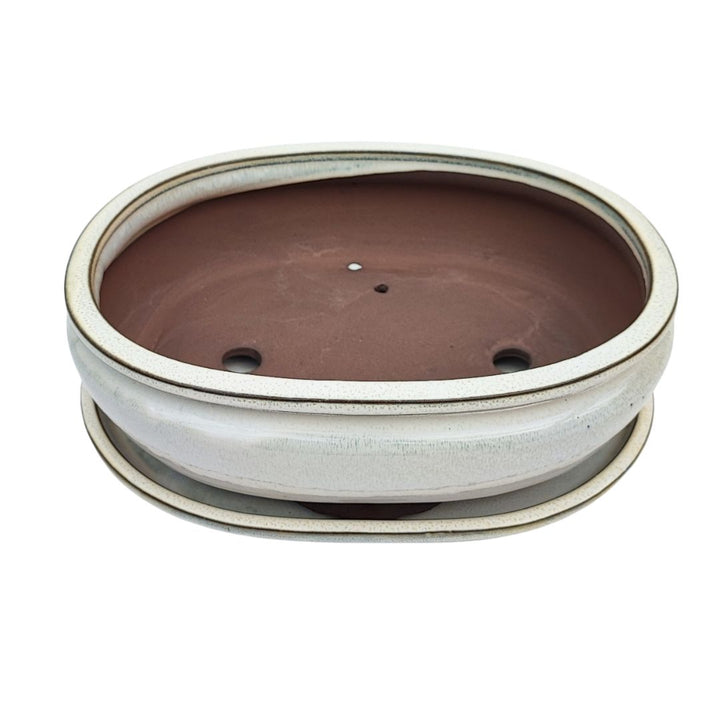 Dettaglio foro drenaggio vaso bonsai ovale bianco con sottovaso BASIC CLASS