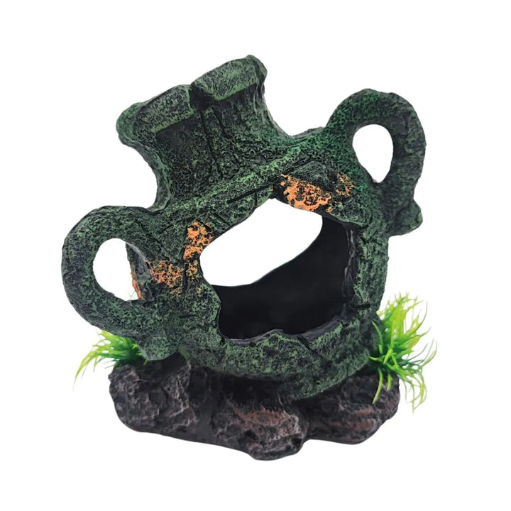 Anfora in resina con effetto muschio e base rocciosa, decorazione per terrarium e composizioni naturali in stile rustico