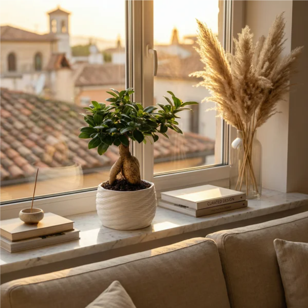 Bonsai ficus ginseng in vaso artigianale Carina D.14 cm in argilla