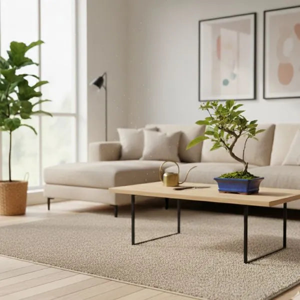 Bonsai Melo - pianta ornamentale in vaso blu in un salotto moderno