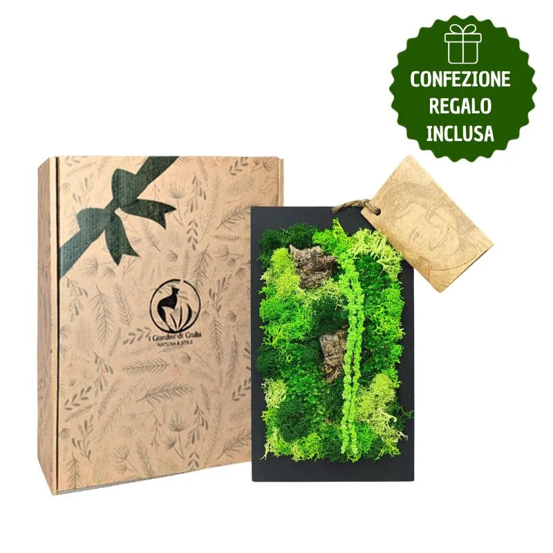 Quadro rettangolare mini di muschi e licheni stabilizzato con scatola regalo