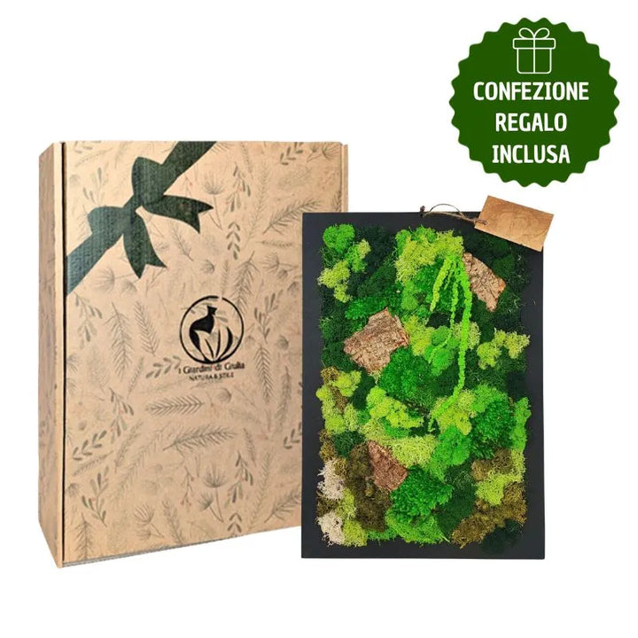 Quadro rettangolare 30X40 cm di muschi e licheni stabilizzato con scatola regalo