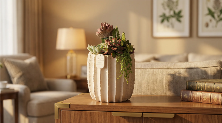 Le Muse di Giulia Dafne Media composizione succulente vere in vaso ceramica per casa elegante
