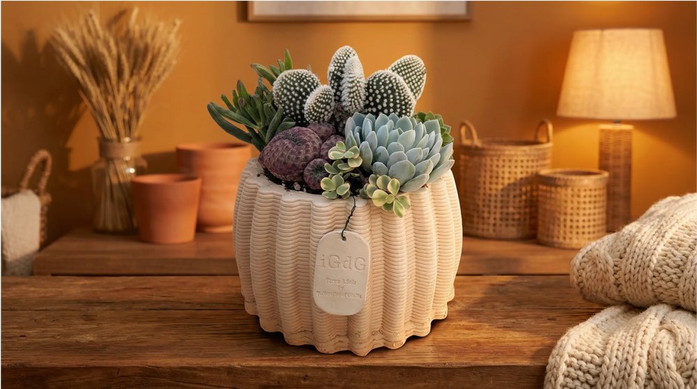 Le Muse di Giulia Dionisio d.21 composizione succulente vere in ceramica per interni rustici