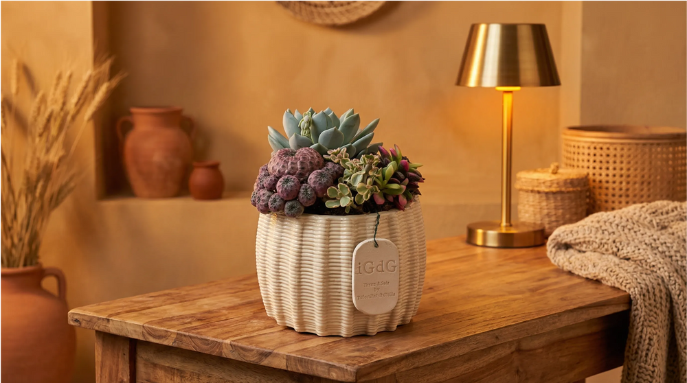 Le Muse di Giulia Dionisio composizione succulente vere in ceramica per interni accoglienti