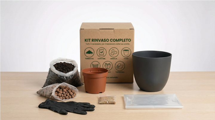 Kit Rinvaso Completo con coprivaso antracite Ø15 cm in plastica riciclata - i Giardini di Giulia