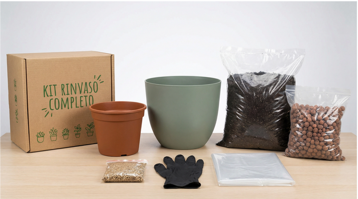 Kit Rinvaso su tavolo con coprivaso verde salvia 25cm