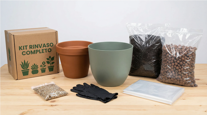 Kit Rinvaso su tavolo con coprivaso verde salvia 30cm