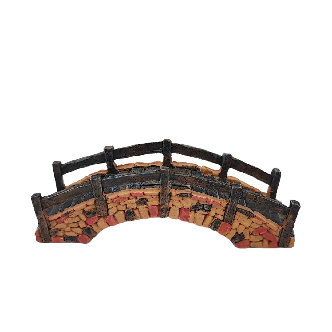 Ponte in resina decorativa effetto pietra e mattoni, con struttura ad arco e corrimano, perfetto per giardini in vetro e miniature botaniche