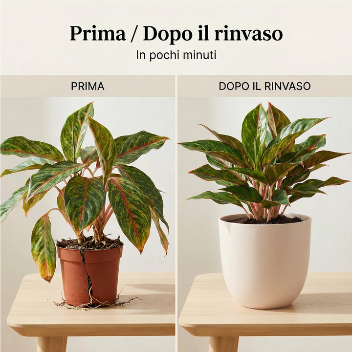 Prima e dopo rinvaso pianta - Kit Rinvaso Completo Ø15 cm con coprivaso decorativo i Giardini di Giulia