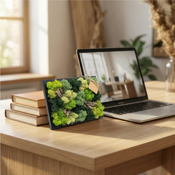 Quadro licheni stabilizzati - vista laterale con profondità della cornice nera