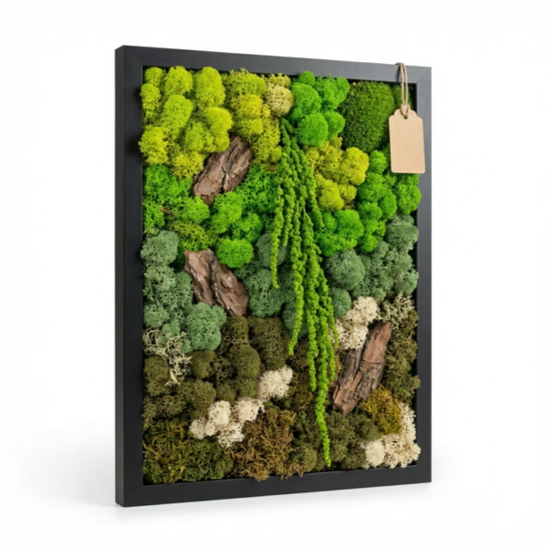 Quadro muschio stabilizzato 35x50 cm - vista frontale su parete chiara, EcoMosaico