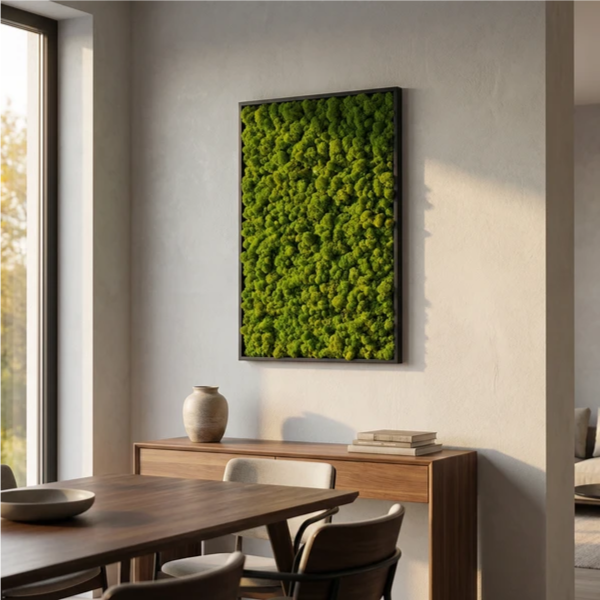 Quadro licheni stabilizzati cornice nera - vista laterale