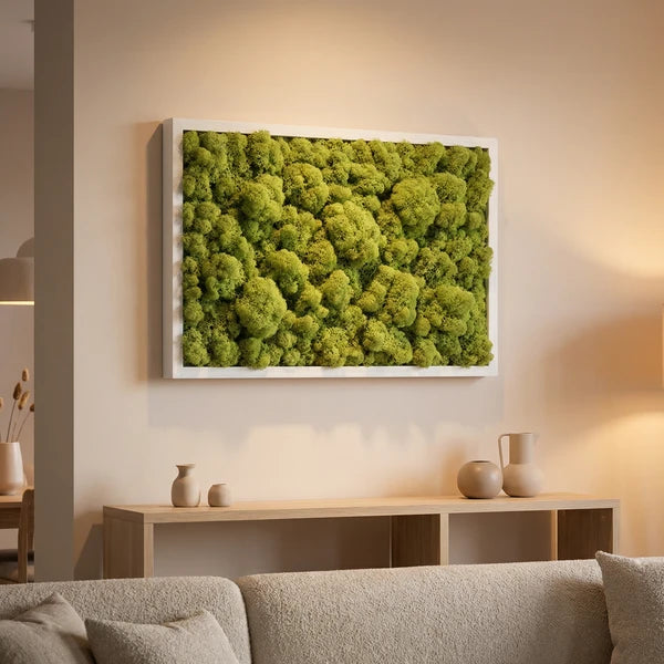 Quadro con licheni stabilizzati - dettaglio della texture dei licheni verdi