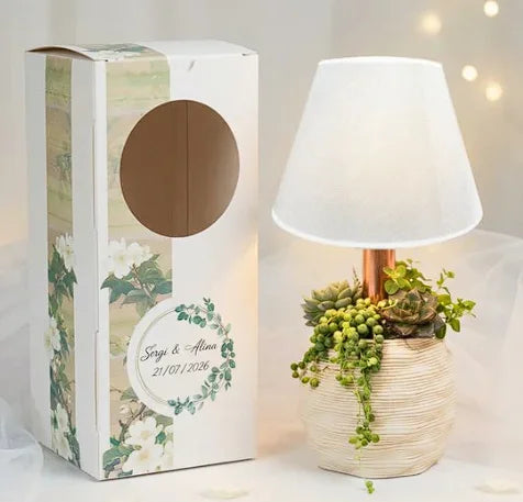 Succulente con lampada bomboniera matrimonio elegante