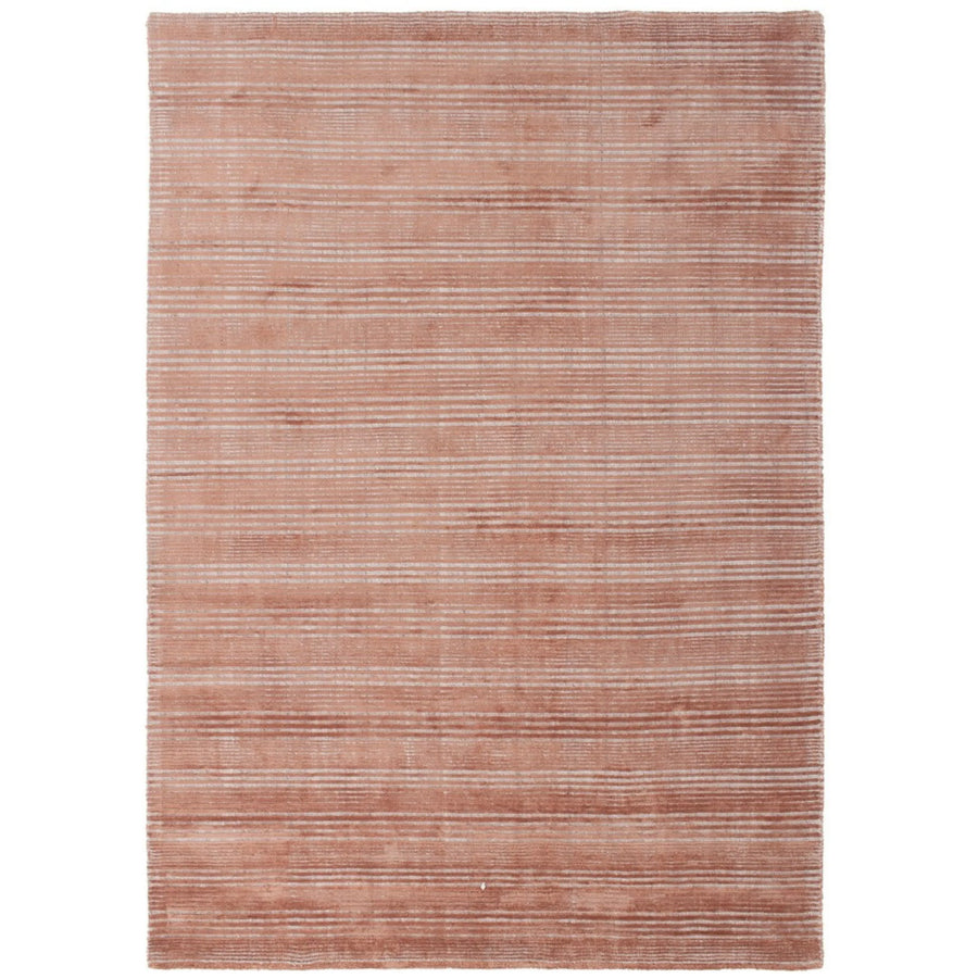 Tappeto effetto bouclé a righe orizzontali color terracotta – stile moderno e tessitura fine.